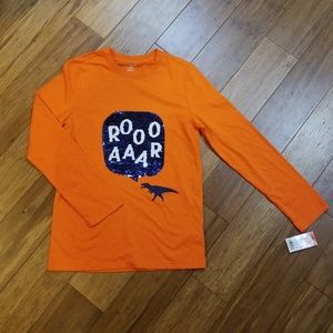 Boy's Flip Sequin Orange long sleeve Dinosaur Tee